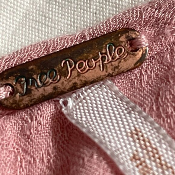 Free People Pink Boho Blouse Top Ruffle Collar Draw String Mid Sleeve Size XS u - Picture 14 of 14